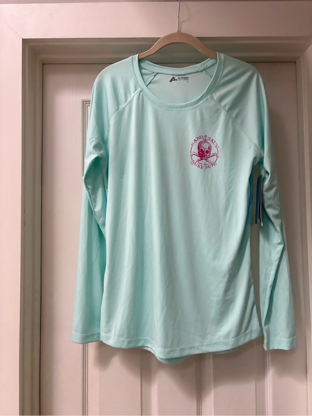 Mint Long Sleeve Performance Tee with Pink Logo